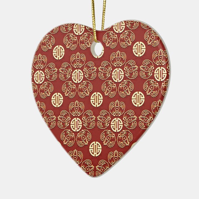 Red Longevity Flowers Ceramic Tree Decoration (Left)