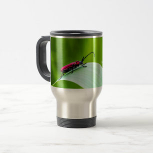 Red Longicorn Beetle and green background Travel Mug