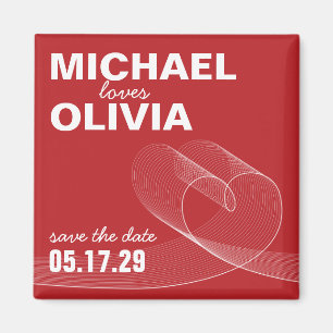 Red Loopy Love Lines Save The Date Magnet