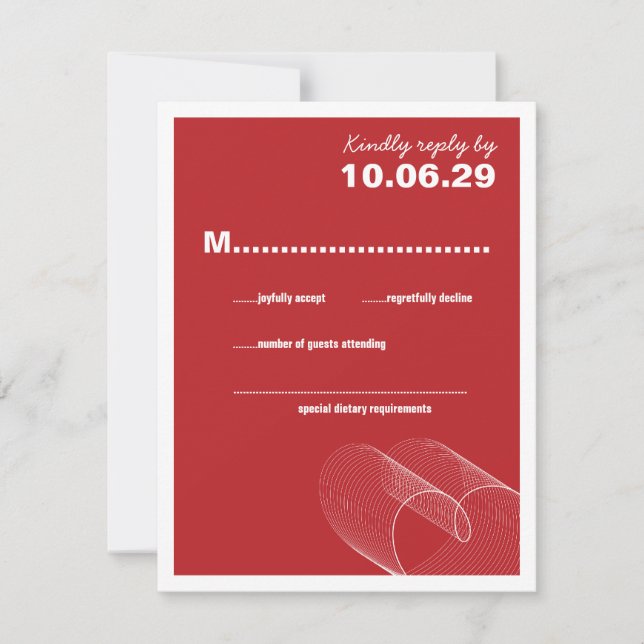 Red Loopy Love Lines Wedding RSVP Card (Front)