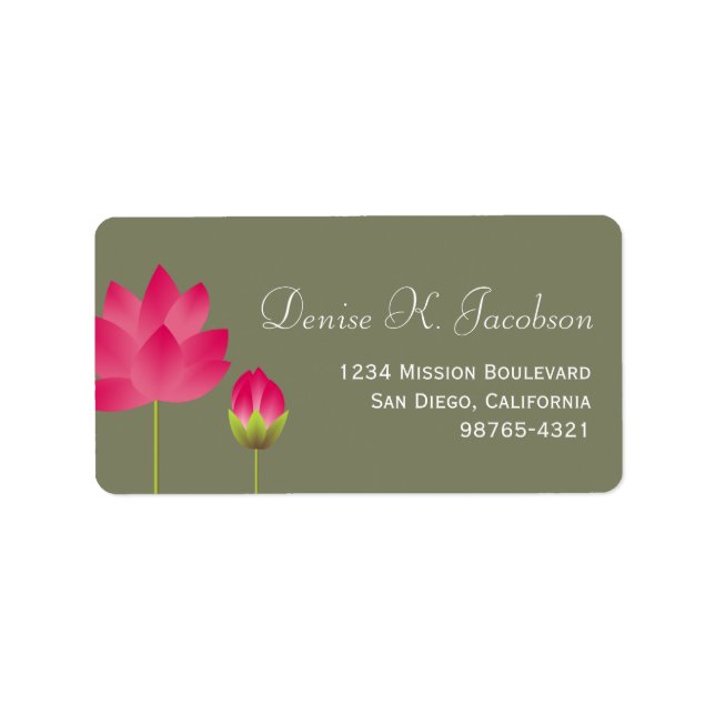 Red lotus flower blossom green return address label (Front)