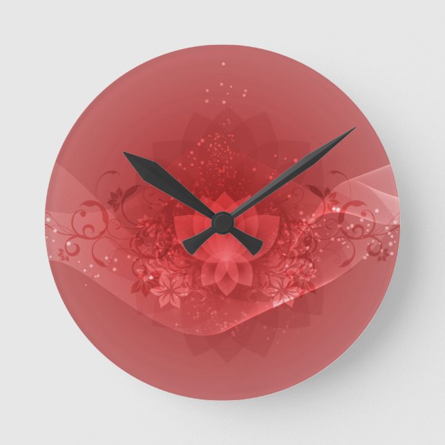 Red Lotus Flower Round Clock (Front)