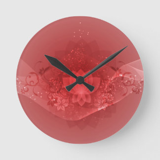 Red Lotus Flower Round Clock