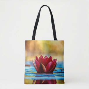Red Lotus Water Lily Flower Tote Bag