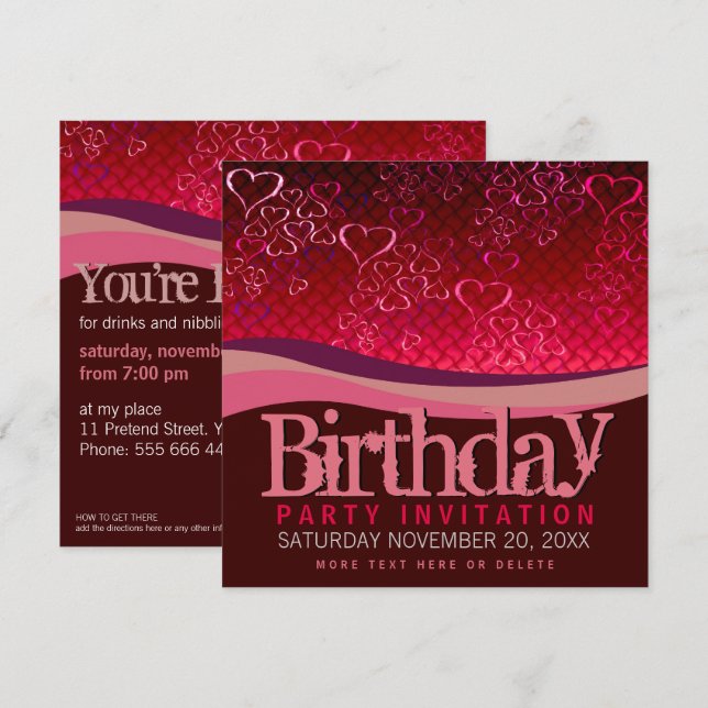 Red Love Bubbles Party Birthday Invitation (Front/Back)
