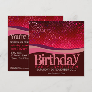 Red Love Bubbles Party Birthday Invitation