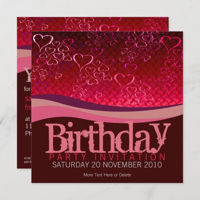 Red Love Bubbles Party Birthday Invitation (Front/Back)