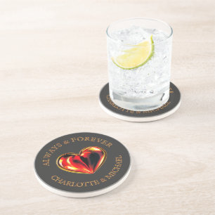 Red Love Heart Always And Forever Twinflame Name Coaster