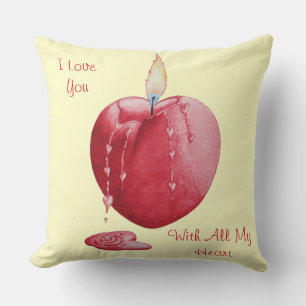 red love heart burning candle romantic design cushion