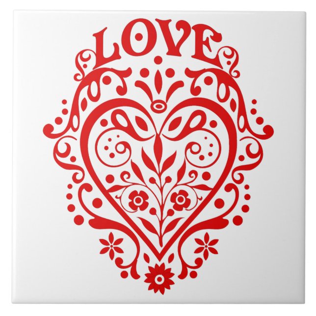 Red Love Heart Graphic Design Tile (Front)