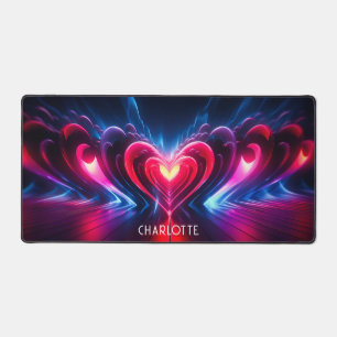 Red Love Heart Modern Personalised Name Desk Mat