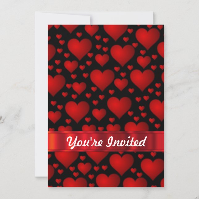 Red love heart pattern invitation (Front)