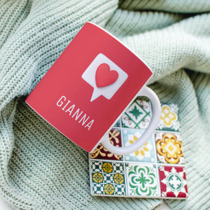 Red Love Heart Romantic Girly Personalised Name Coffee Mug