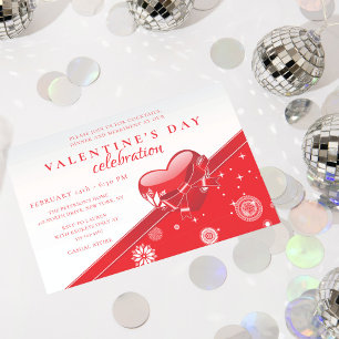 Red Love Heart Valentine's Day Party Invitation
