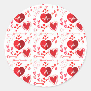 Red love hearts and arrow classic round sticker