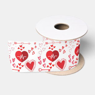 Red love hearts and arrow, Happy Valentine's Day Satin Ribbon