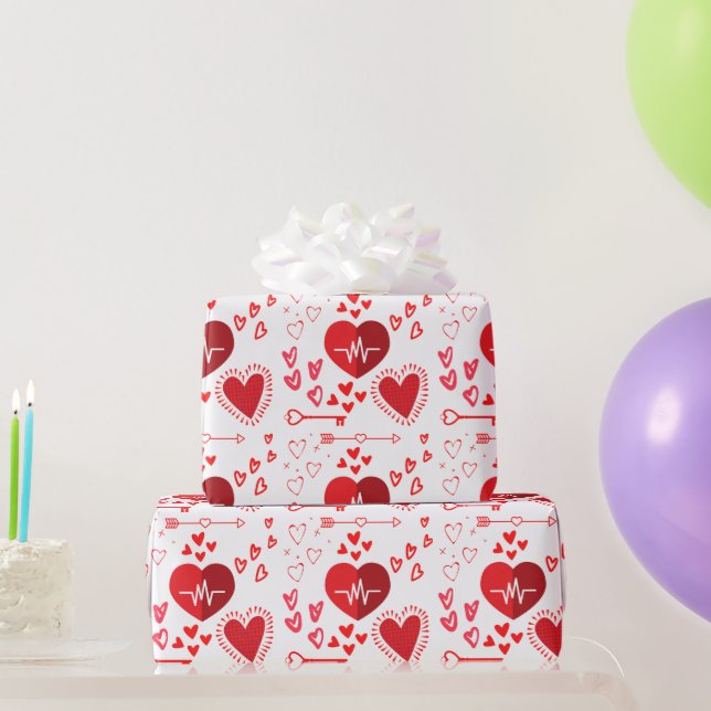 Red love hearts and arrow wrapping paper (Party Gifts)