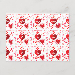 Red love hearts and arrow wrapping paper postcard