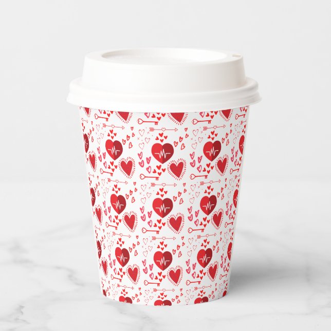 Red love hearts and honey  paper cups (Front)