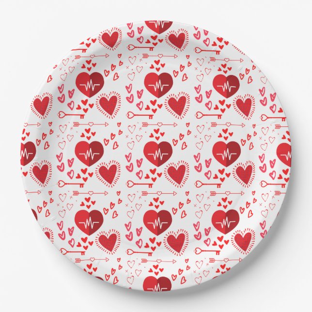 Red love hearts and honey   paper plate (Front)