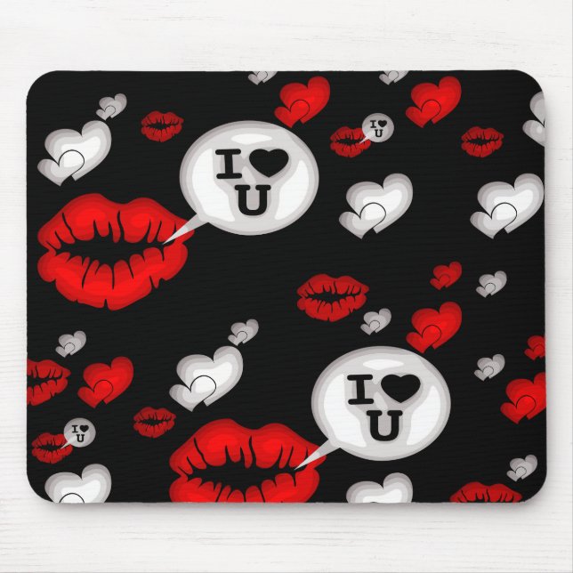 Red Love Hearts And Lips Mouse Pad (Front)