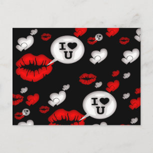 Red Love Hearts And Lips Postcard