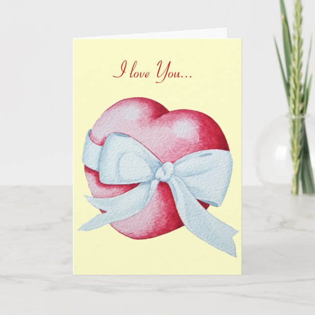red love hearts and white bow with romantic verse card (Front)