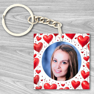 Red Love Hearts Custom Photo Personalised Key Ring