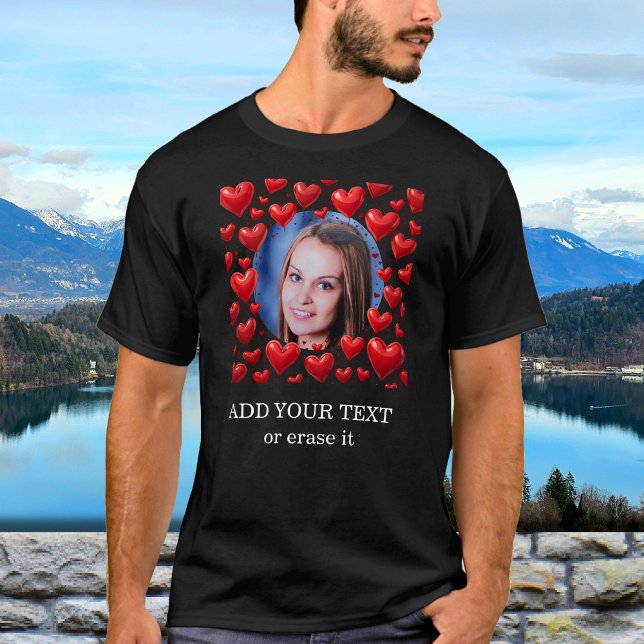 Red Love Hearts Custom Photo Text Personalised T-Shirt (Creator Uploaded)