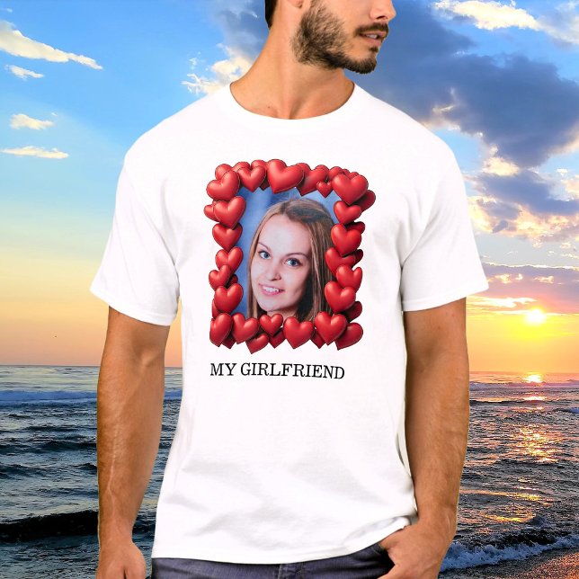Red Love Hearts Framed Photo Text Personalised T-Shirt (Creator Uploaded)