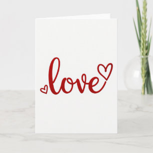 Red Love Hearts Glitter Script Card