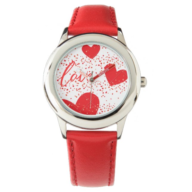 Red Love Hearts Kids' Watch – Cute Valentine's Day (Front)