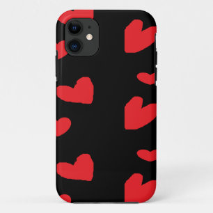 Red love hearts on black Case-Mate iPhone case