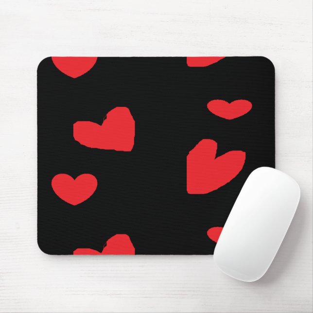 Red love hearts on black mouse pad (With Mouse)