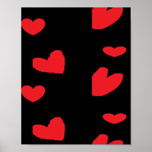 Red love hearts on black poster
