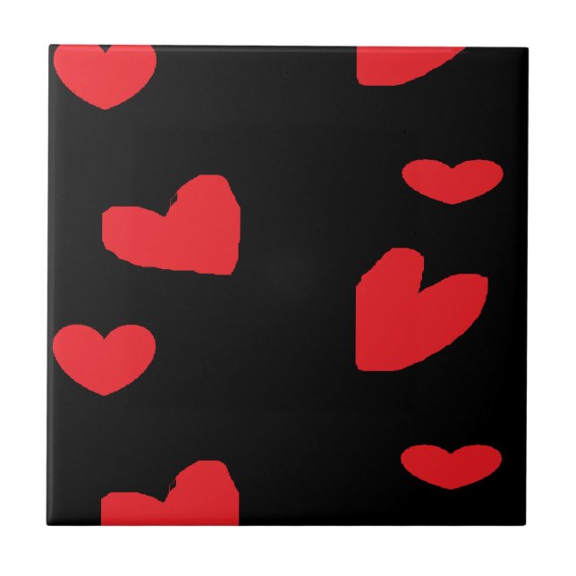 Red love hearts on black tile (Front)