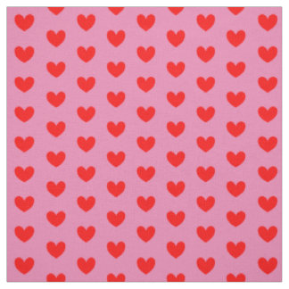 Red Love Hearts On Pink Cute Fabric