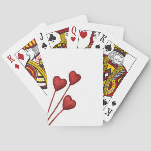 Red Love Hearts On Sticks Playing Cards