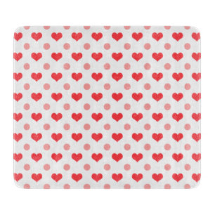 red love hearts, pastel pink polka dots pattern cutting board
