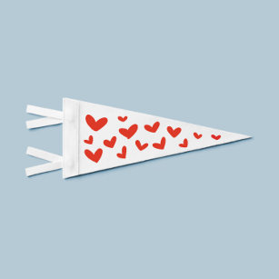 Red Love Hearts Pennant Flag