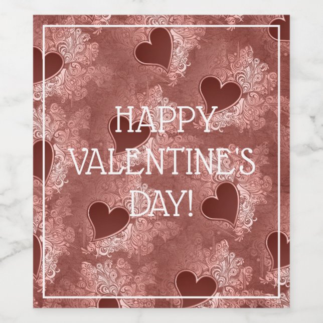 Red Love Hearts Valentine's Day Wine Bottle Labels (Single Label)