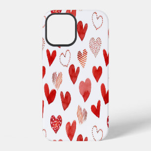 Red love hearts, watercolor pattern. iPhone 12 case