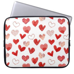 Red love hearts, watercolor pattern. laptop sleeve