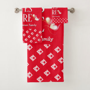 Red   LOVE LIVES HERE   Stylish Customisable Bath Towel Set