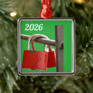 Red Love Locks on Fence Metal Tree Decoration
