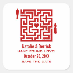 Red Love Maze Save the Date Stickers