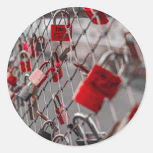 Red Love Padlocks Classic Round Sticker