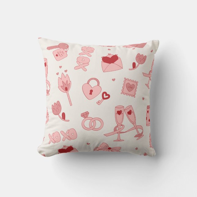 Red Love Pattern Square Pillow (Front)