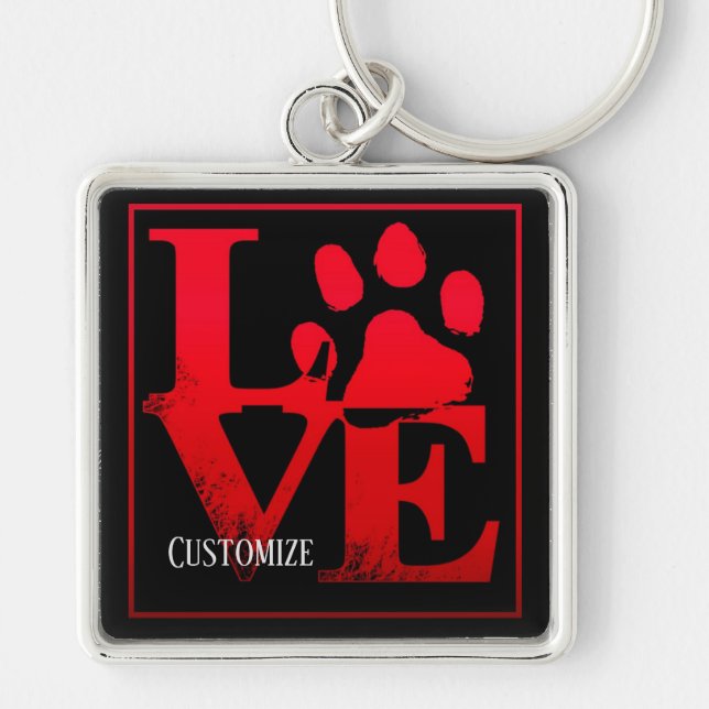 Red Love Paws Personalised Key Chain (Front)