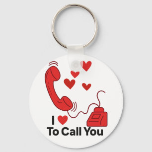 Red Love Phone – Cute Retro Call Illustration Key Ring